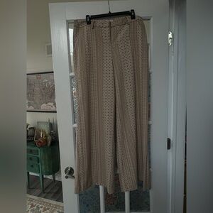 New York & Company Taupe and White Patterned Wide-Leg Pants